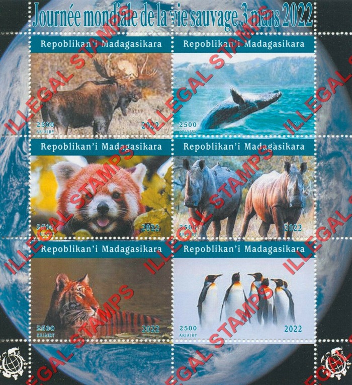 Madagascar 2022 Animals World Wildlife Day Illegal Stamp Souvenir Sheet of 6 (Sheet 1)