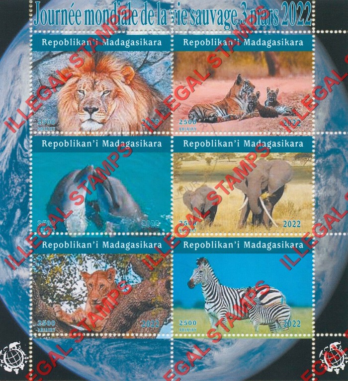Madagascar 2022 Animals World Wildlife Day Illegal Stamp Souvenir Sheet of 6 (Sheet 2)