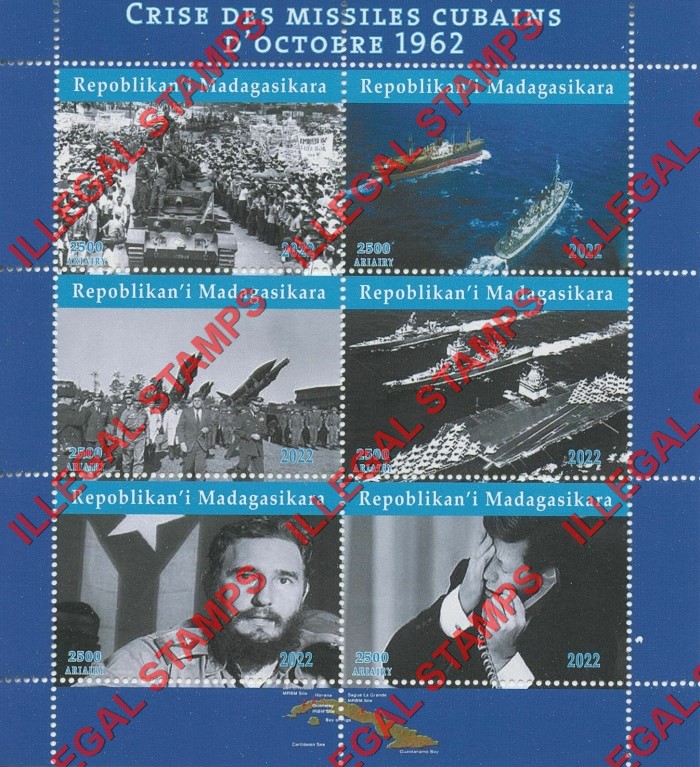 Madagascar 2022 Cuban Missile Crisis Illegal Stamp Souvenir Sheet of 6
