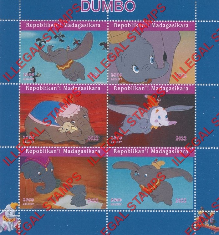 Madagascar 2022 Disney Dumbo Illegal Stamp Souvenir Sheet of 6