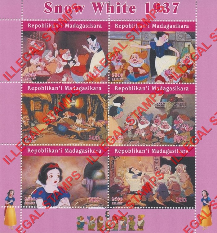 Madagascar 2022 Disney Snow White 1937 Illegal Stamp Souvenir Sheet of 6