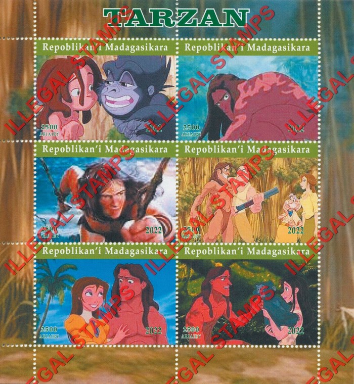 Madagascar 2022 Disney Tarzan Illegal Stamp Souvenir Sheet of 6
