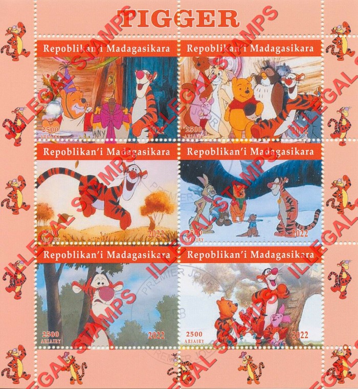 Madagascar 2022 Disney Tigger Illegal Stamp Souvenir Sheet of 6