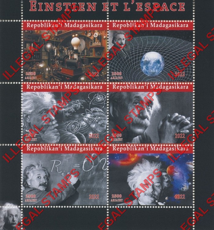 Madagascar 2022 Einstein Space Illegal Stamp Souvenir Sheet of 6