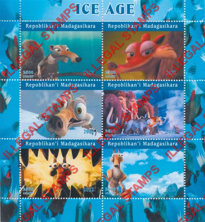 Madagascar 2022 Ice Age Adventures of Buck Wild Cartoon (different) Illegal Stamp Souvenir Sheet of 6