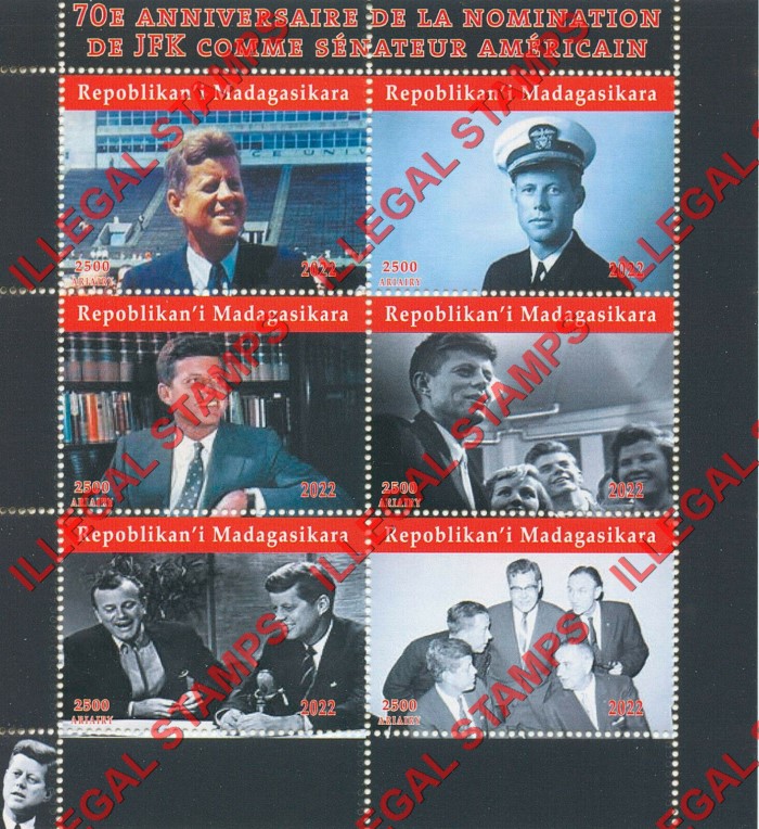 Madagascar 2022 John F. Kennedy Nomination Illegal Stamp Souvenir Sheet of 6