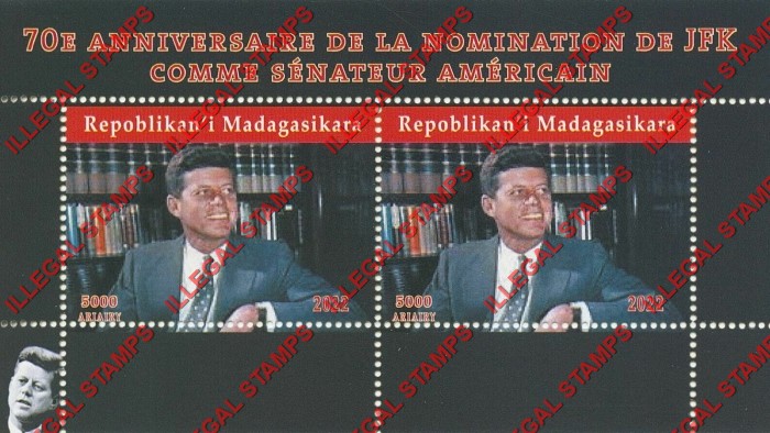 Madagascar 2022 John F. Kennedy Nomination Illegal Stamp Souvenir Sheet of 2 (Sheet 1)