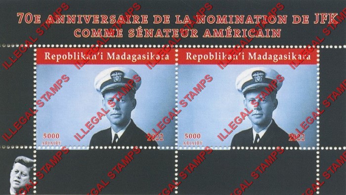 Madagascar 2022 John F. Kennedy Nomination Illegal Stamp Souvenir Sheet of 2 (Sheet 3)