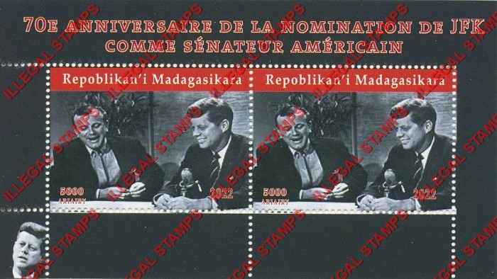 Madagascar 2022 John F. Kennedy Nomination Illegal Stamp Souvenir Sheet of 2 (Sheet 4)