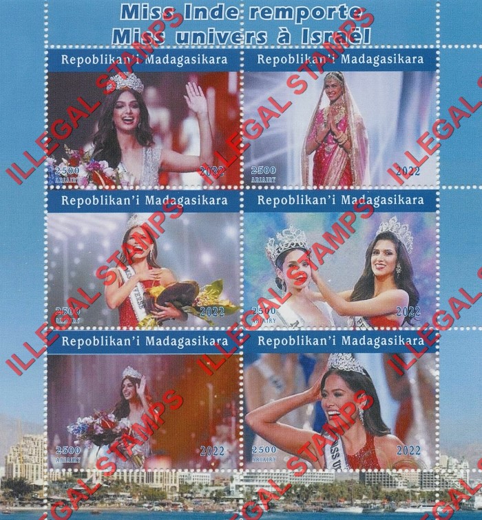 Madagascar 2022 Miss Universe Israel Illegal Stamp Souvenir Sheet of 6