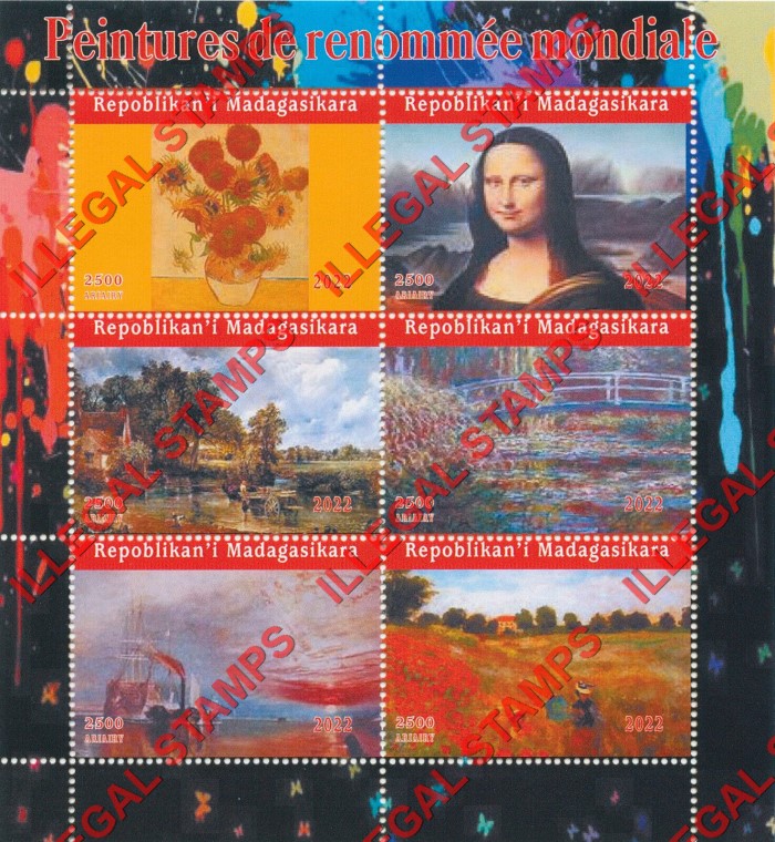 Madagascar 2022 Paintings World Famous Illegal Stamp Souvenir Sheet of 6