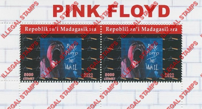 Madagascar 2022 Pink Floyd Album Covers Illegal Stamp Souvenir Sheet of 2 (Sheet 1)