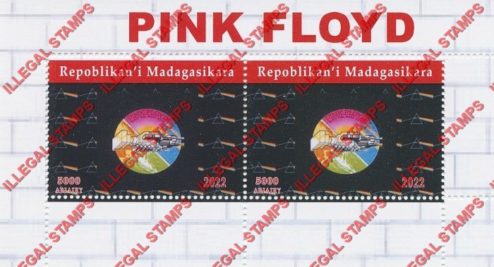 Madagascar 2022 Pink Floyd Album Covers Illegal Stamp Souvenir Sheet of 2 (Sheet 2)