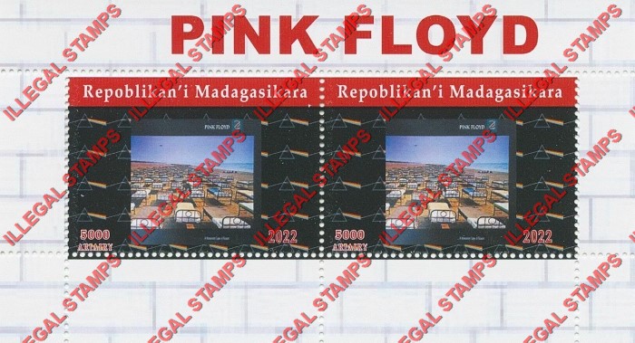 Madagascar 2022 Pink Floyd Album Covers Illegal Stamp Souvenir Sheet of 2 (Sheet 3)