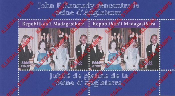 Madagascar 2022 Queen Elizabeth II with Presidents Illegal Stamp Souvenir Sheet of 2 (Sheet 1)