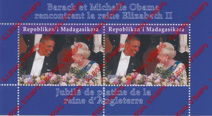 Madagascar 2022 Queen Elizabeth II with Presidents Illegal Stamp Souvenir Sheet of 2 (Sheet 2)