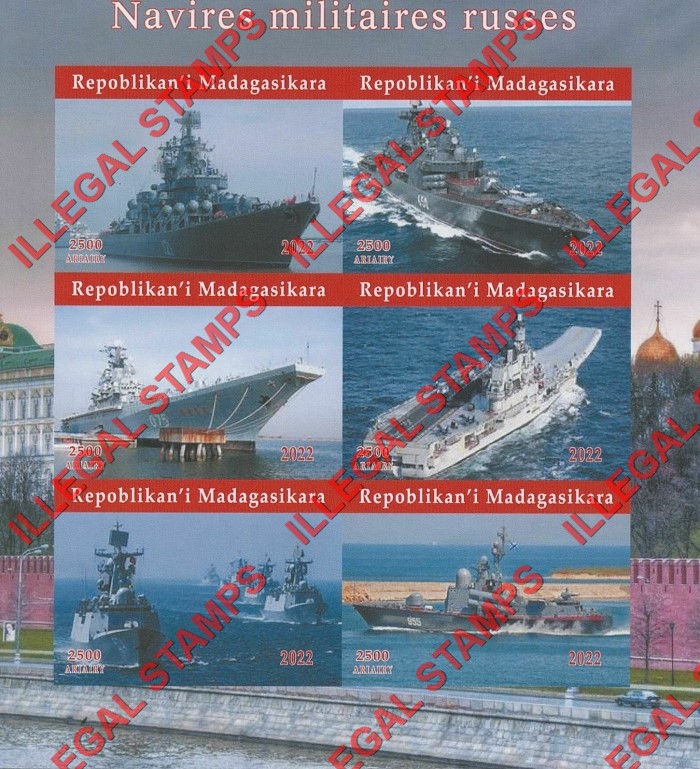 Madagascar 2022 Russian Military Ships Illegal Stamp Souvenir Sheet of 6