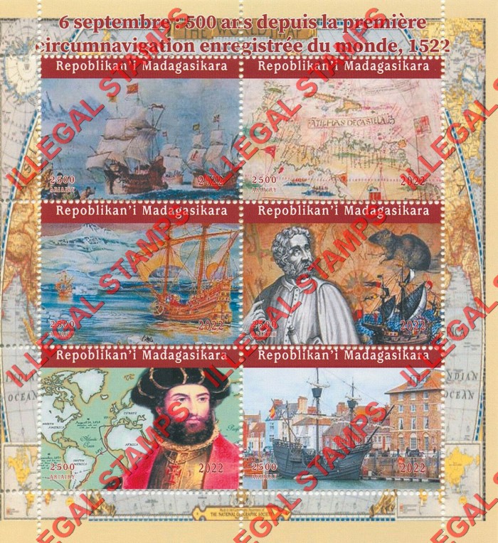 Madagascar 2022 Ships Navigation Magellan Illegal Stamp Souvenir Sheet of 6