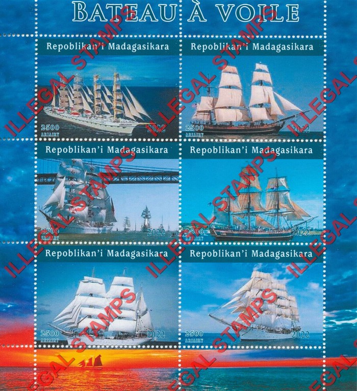 Madagascar 2022 Ships Sailing Ships Illegal Stamp Souvenir Sheet of 6