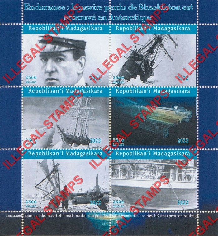 Madagascar 2022 Ships Shipwrecks Found Shackleton Illegal Stamp Souvenir Sheet of 6