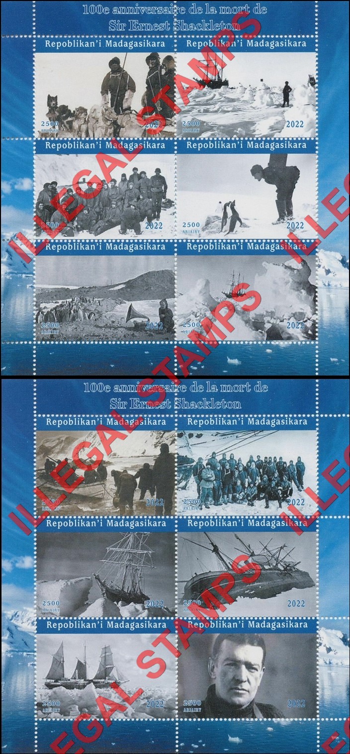 Madagascar 2022 Sir Ernest Shackleton Explorer Illegal Stamp Souvenir Sheets of 6