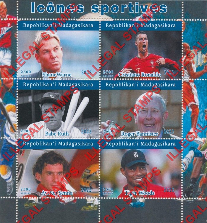 Madagascar 2022 Sports Icons Illegal Stamp Souvenir Sheet of 6 (Sheet 2)