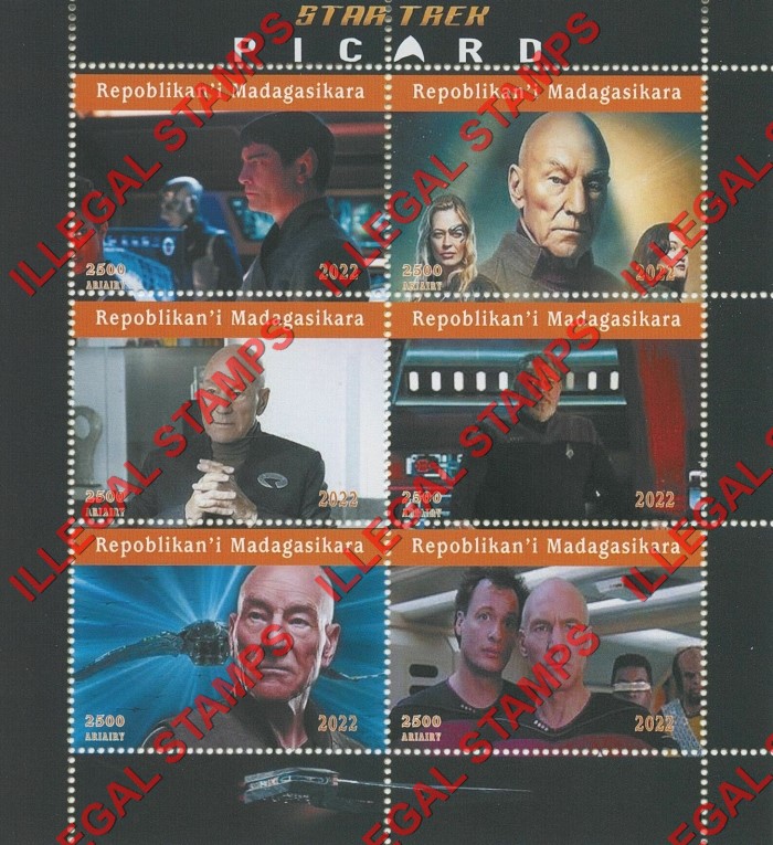 Madagascar 2022 Star Trek Picard Illegal Stamp Souvenir Sheet of 6