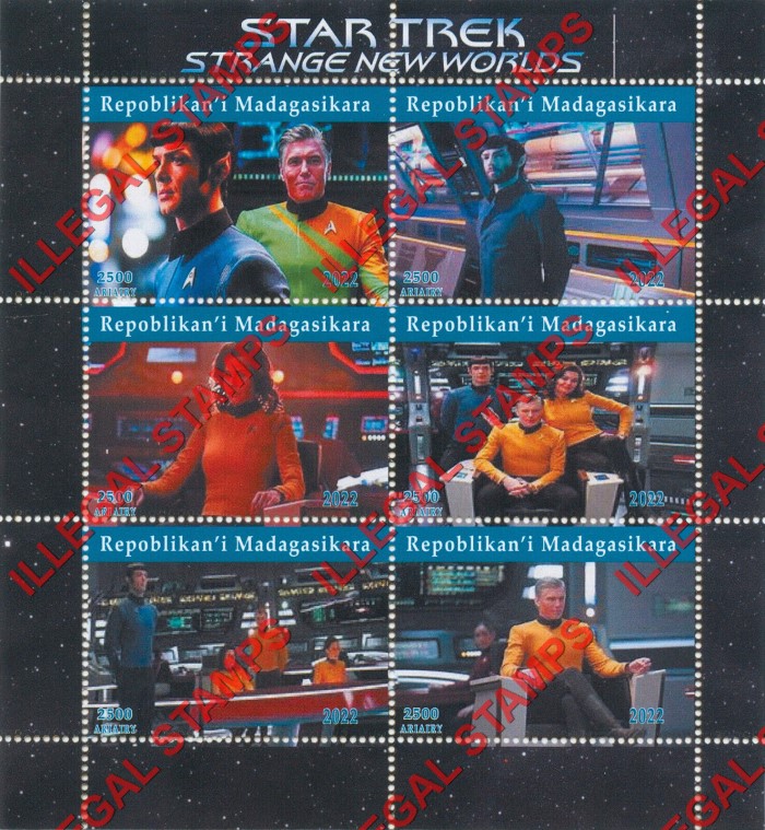 Madagascar 2022 Star Trek Strange New Worlds Illegal Stamp Souvenir Sheet of 6