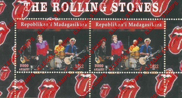 Madagascar 2022 The Rolling Stones Rock Band Illegal Stamp Souvenir Sheet of 2 (Sheet 2)