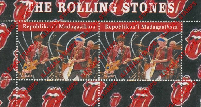 Madagascar 2022 The Rolling Stones Rock Band Illegal Stamp Souvenir Sheet of 2 (Sheet 4)