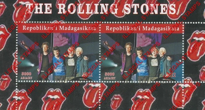Madagascar 2022 The Rolling Stones Rock Band Illegal Stamp Souvenir Sheet of 2 (Sheet 5)
