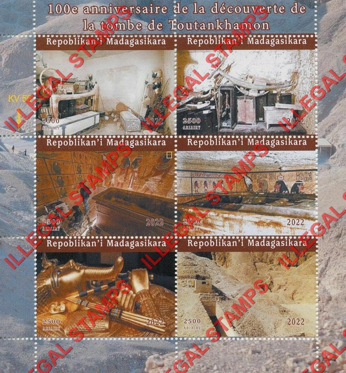 Madagascar 2022 Tomb of Tutankhamun Illegal Stamp Souvenir Sheet of 6