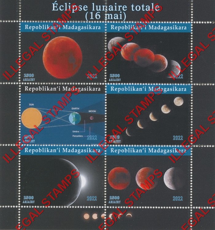 Madagascar 2022 Total Lunar Eclipse Illegal Stamp Souvenir Sheet of 6