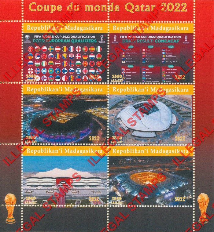 Madagascar 2022 World Cup Soccer Football in Qatar Stadiums Illegal Stamp Souvenir Sheet of 6