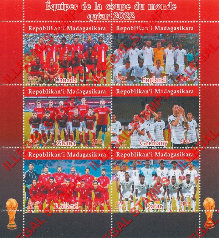 Madagascar 2022 World Cup Soccer Football in Qatar Teams Illegal Stamp Souvenir Sheet of 6 (Sheet 1)