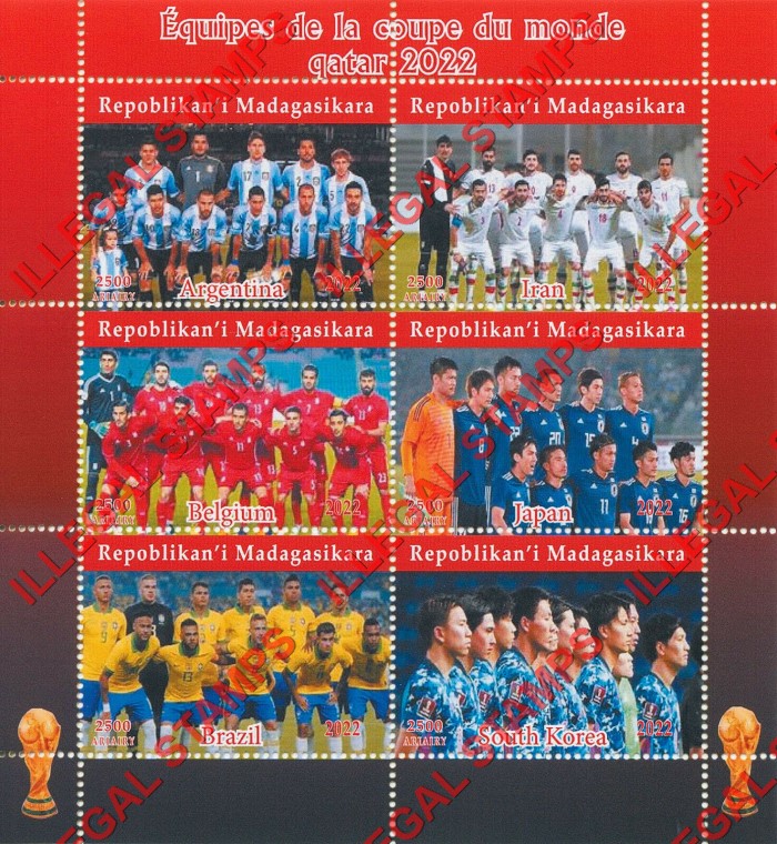 Madagascar 2022 World Cup Soccer Football in Qatar Teams Illegal Stamp Souvenir Sheet of 6 (Sheet 2)