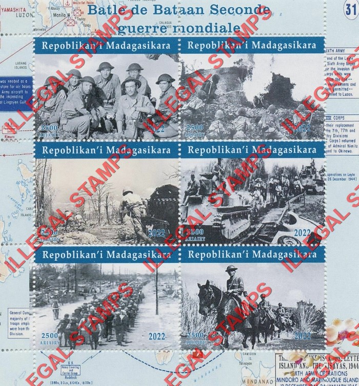 Madagascar 2022 World War II Battle of Bataan Illegal Stamp Souvenir Sheet of 6
