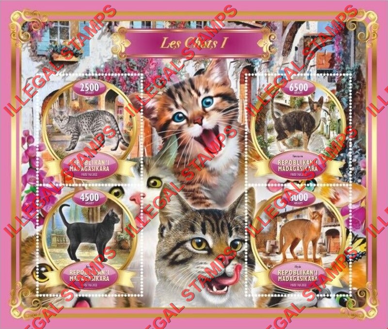 Madagascar 2022 Cats Illegal Stamp Souvenir Sheet of 4 (Sheet 1)