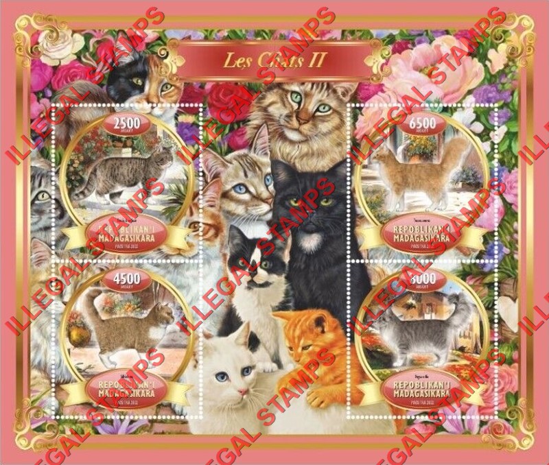 Madagascar 2022 Cats Illegal Stamp Souvenir Sheet of 4 (Sheet 2)
