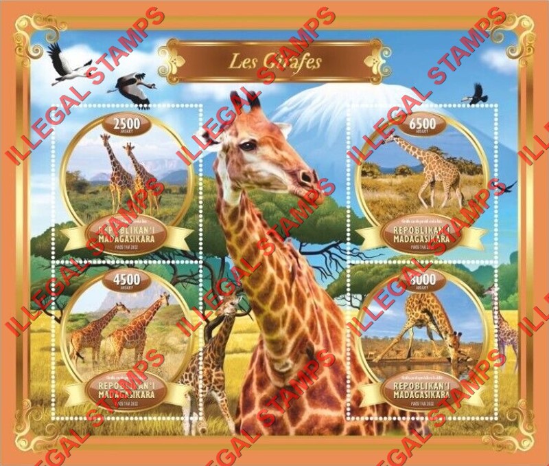 Madagascar 2022 Giraffes Illegal Stamp Souvenir Sheet of 4