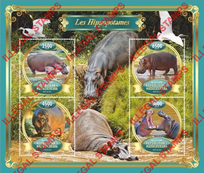 Madagascar 2022 Hippopotamus Illegal Stamp Souvenir Sheet of 4
