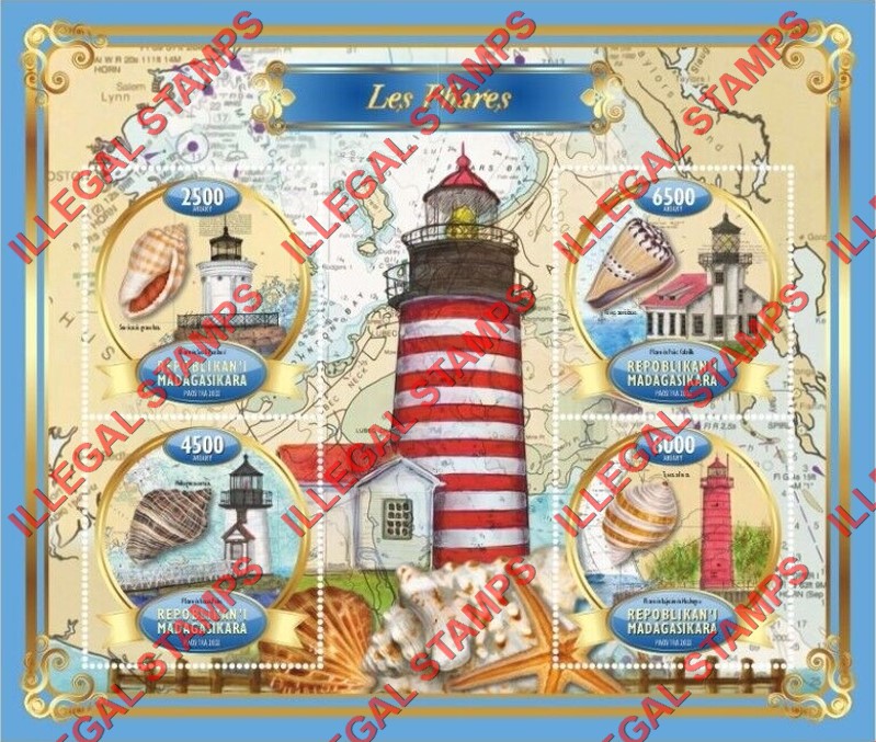 Madagascar 2022 Lighthouses Illegal Stamp Souvenir Sheet of 4