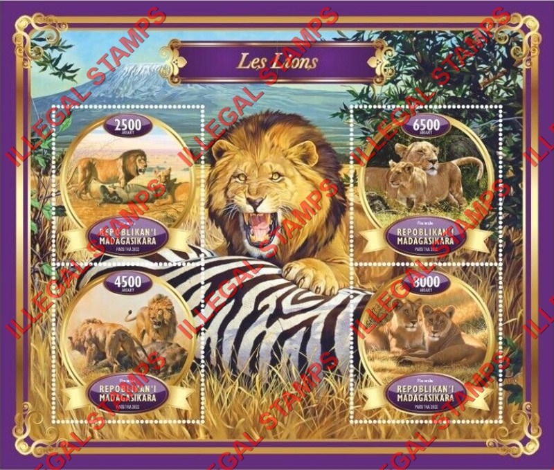 Madagascar 2022 Lions Illegal Stamp Souvenir Sheet of 4