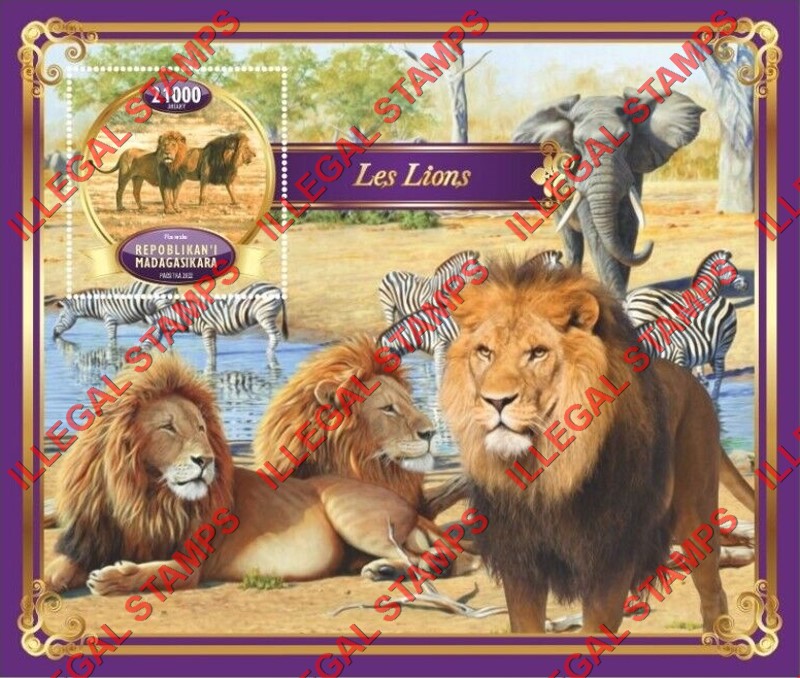 Madagascar 2022 Lions Illegal Stamp Souvenir Sheet of 1