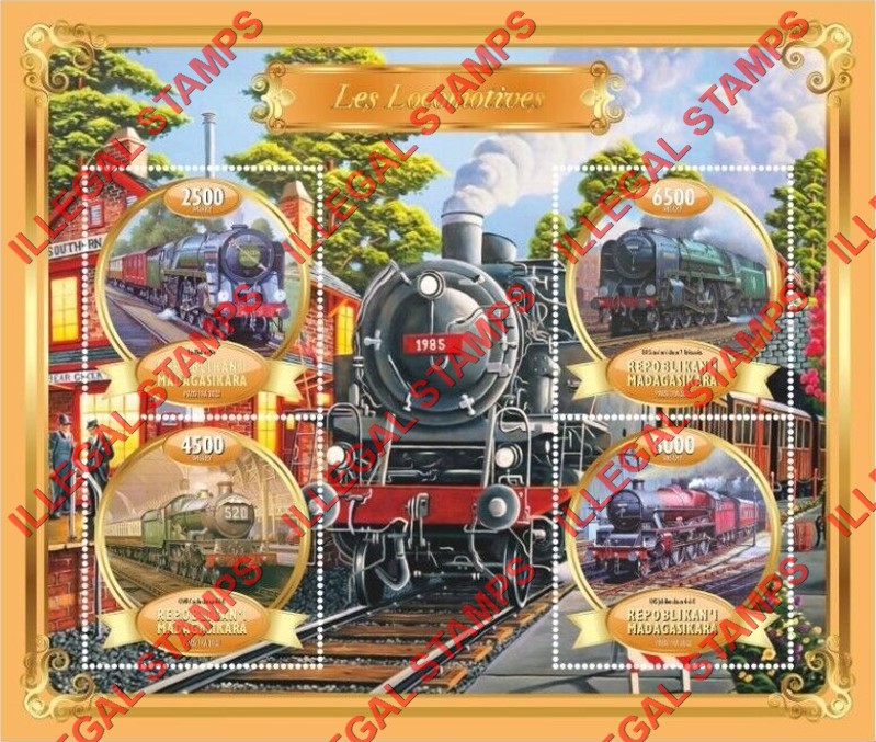 Madagascar 2022 Locomotives Illegal Stamp Souvenir Sheet of 4