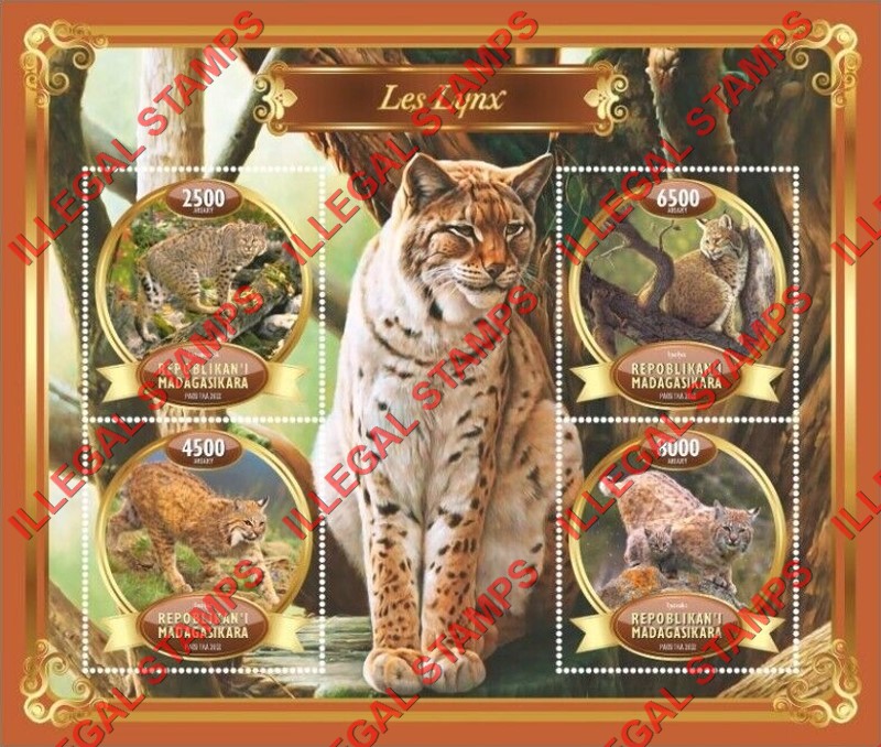 Madagascar 2022 Lynx Illegal Stamp Souvenir Sheet of 4