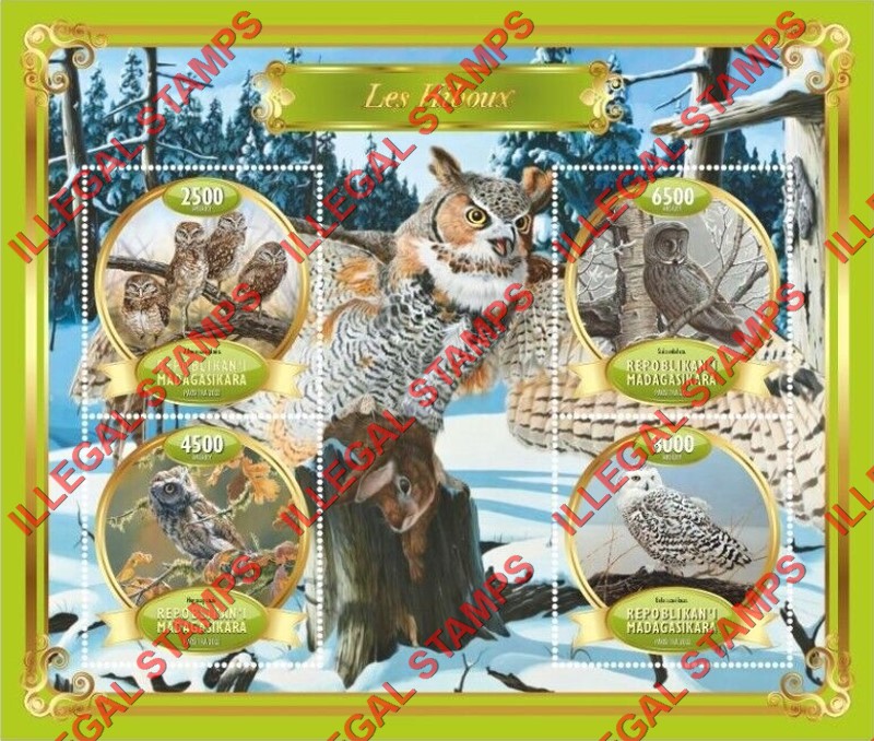 Madagascar 2022 Owls Illegal Stamp Souvenir Sheet of 4