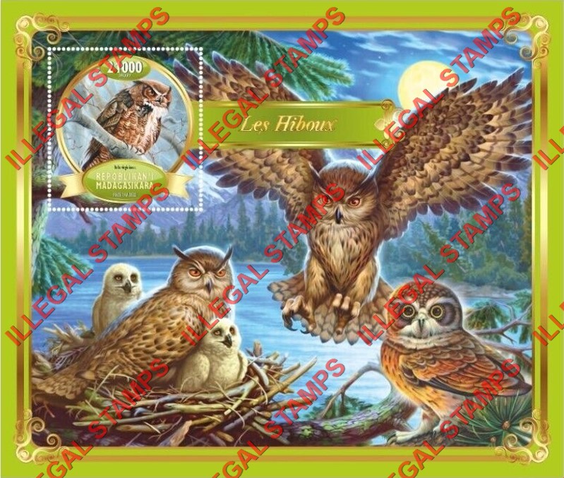 Madagascar 2022 Owls Illegal Stamp Souvenir Sheet of 1