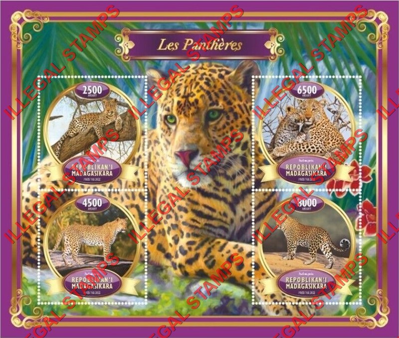 Madagascar 2022 Panthers Illegal Stamp Souvenir Sheet of 4