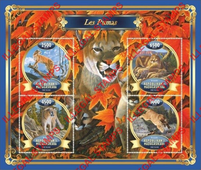 Madagascar 2022 Pumas Illegal Stamp Souvenir Sheet of 4